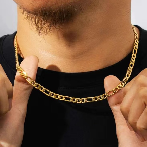 18” 7mm Stainless Steel 18K Gold Filled Electroplated Figaro Cuban Necklace - Picture 3 of 7